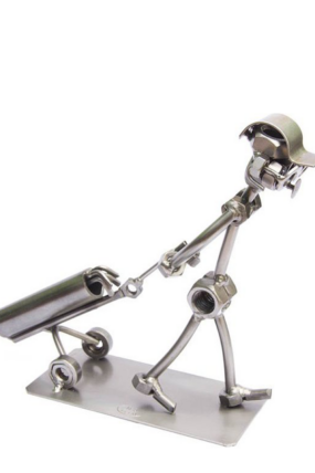 Kovová figurka - Golfista s vozíkem 17 cm