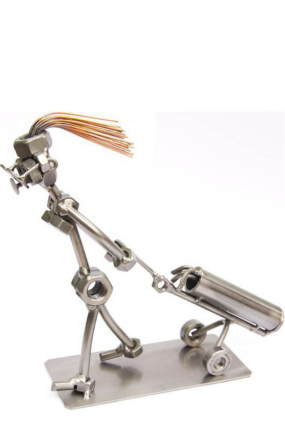 Kovová figurka - Golfistka s vozíkem 17 cm