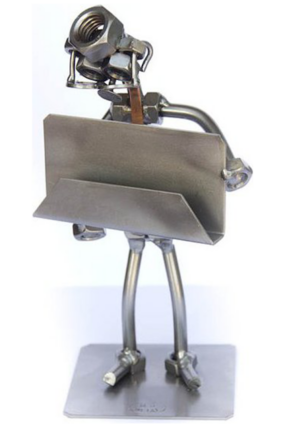 Kovová figurka - Muž s vizitkami - držák 17 cm