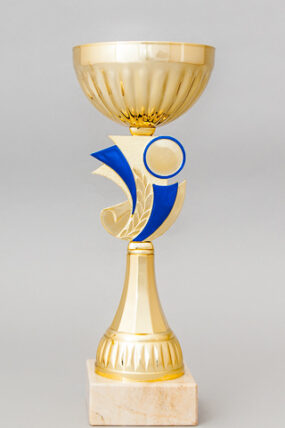 Zlatý sportovní pohár se zlato - modrým středem 23 - 29 cm - 26 cm