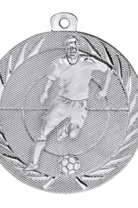 Medaile fotbal - hráč s míčem, průměr 50mm - Stříbrná