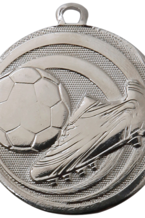 Medaile fotbal - míč a kopačka průměr 32 mm - Stříbrná